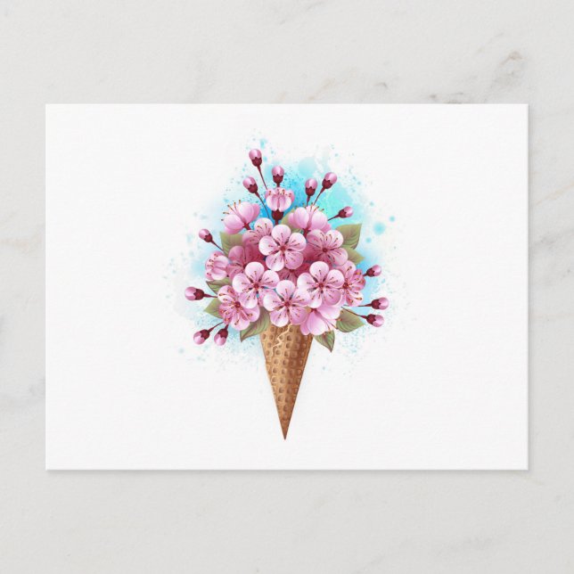 Carte Postale Cône rose Sakura crème glacée gaufre (Devant)