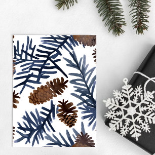 Carte Postale Cônes de pin & Branches Peinture d'hiver à l'aqu
