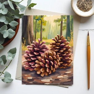 Carte Postale Cônes de pin   Forêt d'automne de peinture à l'aqu