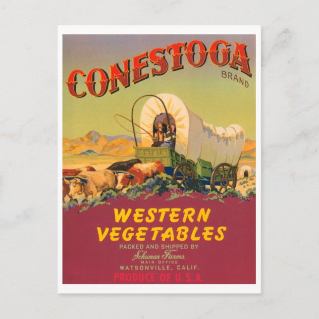 Carte Postale Conestoga Western Vegables Vintage Crate Étiquette (Devant)