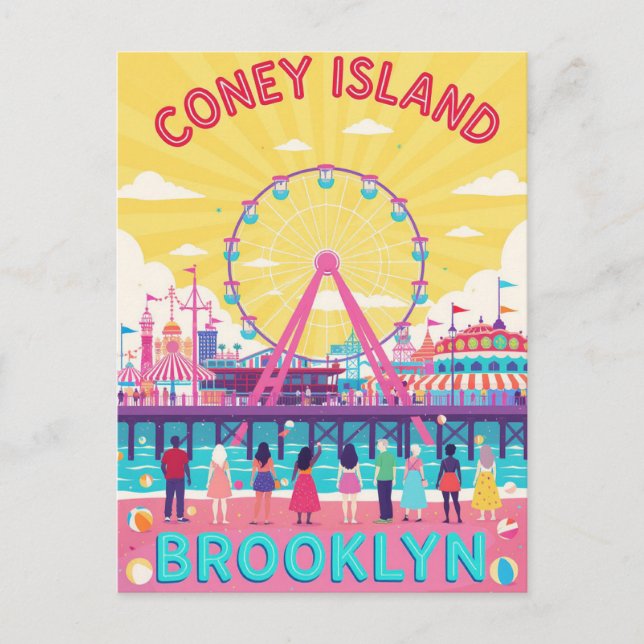 Carte Postale Coney Island Brooklyn Retro Poster (Devant)