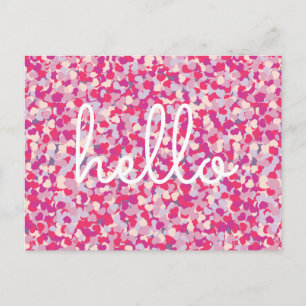 Carte Postale Confetti Coeur multicolore Bonjour message personn