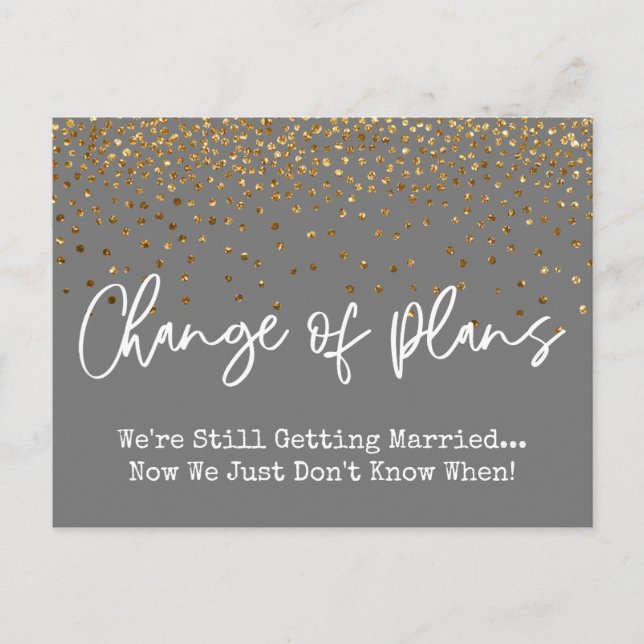 Carte Postale Confetti Grey Changement de plan Mariage reporté (Devant)