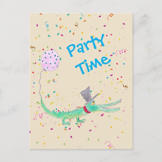 Carte Postale Confetti Party crocodile vert beige (Devant)