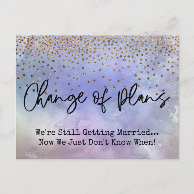 Carte Postale Confetti Purple Changement de plans Mariage report (Devant)