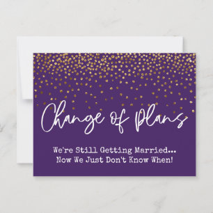 Carte Postale Confetti Purple Changement de plans Mariage report