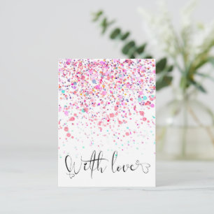 Carte Postale Confettis Colorés Avec Amour Rose