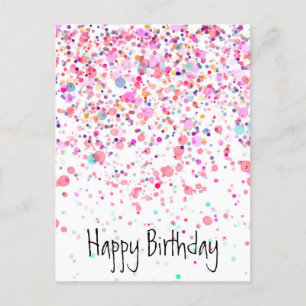 Carte Postale Confettis Colorés Joyeux Anniversaire Rose