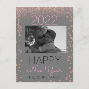 Carte Postale Confettis de photo rose pailleté Bonne année