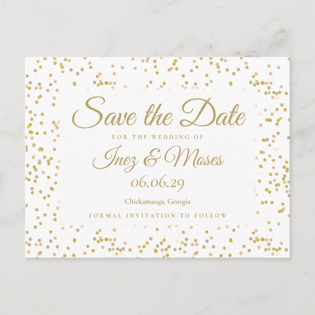 Carte Postale Confettis de poussière d'or Save the Date (Devant)