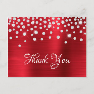 Carte Postale Confettis Diamant Argent Satin Rouge Dégradé Feuil