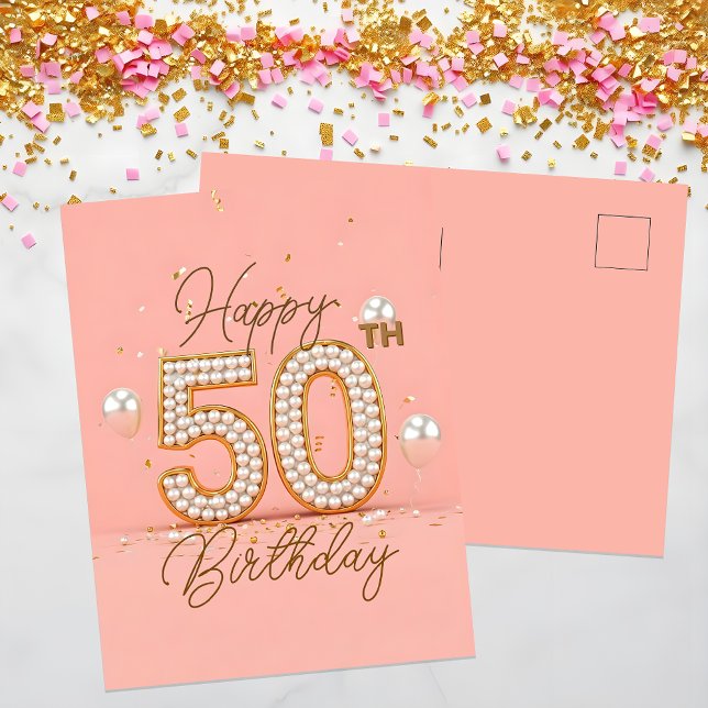 Carte Postale Confettis et Ballons Dorés Élégants 50e Anniversai (Créateur téléchargé)