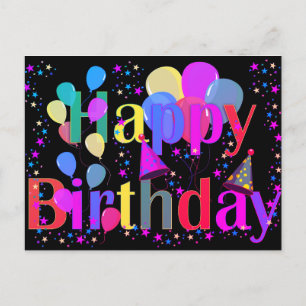 Carte Postale Confettis étoiles colorés Joyeux Anniversaire Ball