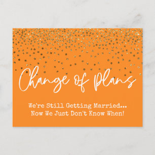 Carte Postale Confettis Orange Changement de Plans Mariage Repor