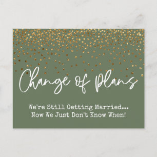 Carte Postale Confettis Vert Olive Changement de Plan Mariage Re