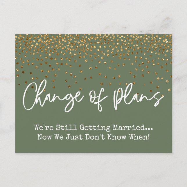 Carte Postale Confettis Vert Olive Changement de Plan Mariage Re (Devant)
