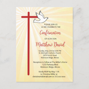 Carte Postale Confirmation pour Fils Croix-Rouge & Rayons Dorés