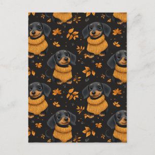 Carte Postale Confortable Dachshund Automne Motif - Amoureux de