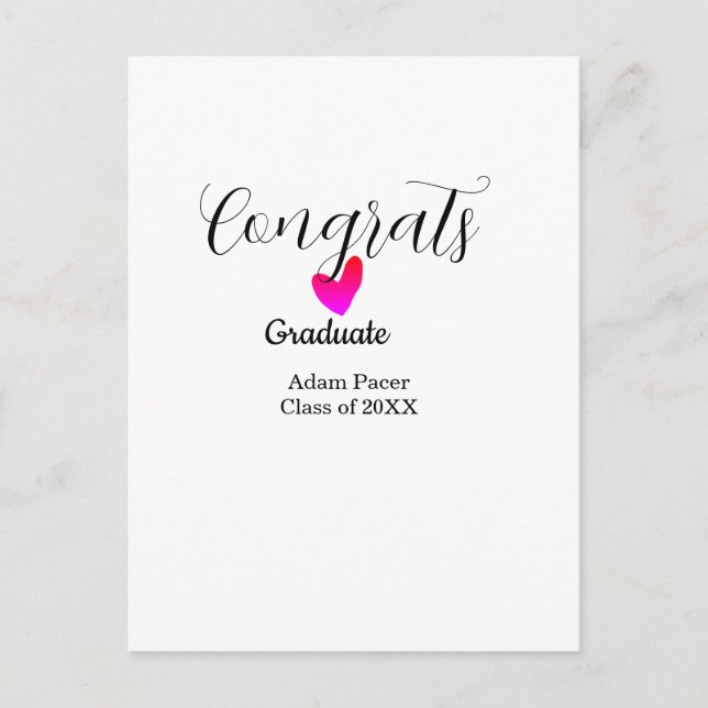 Carte Postale Congrats graduation name class of 20XX year heart  (Devant)