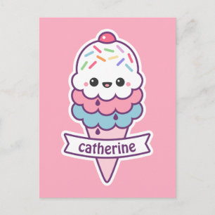 Carte Postale Conne de glace rose Kawaii