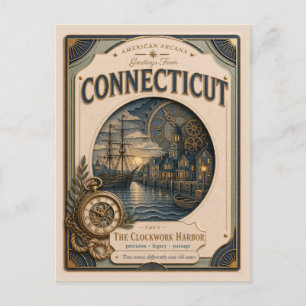 Carte Postale Connecticut Papier découpé américain Arcana Vintag
