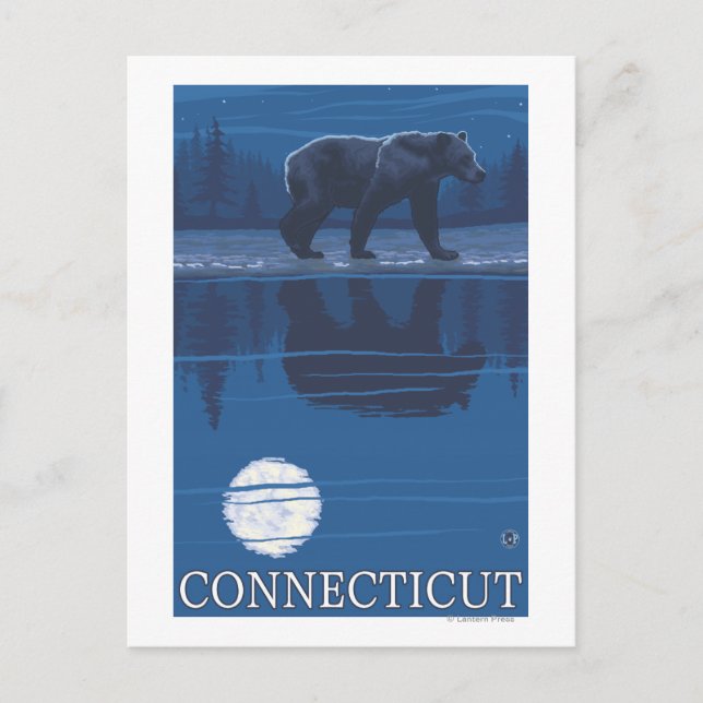 Carte Postale ConnecticutBear au clair de lune (Devant)