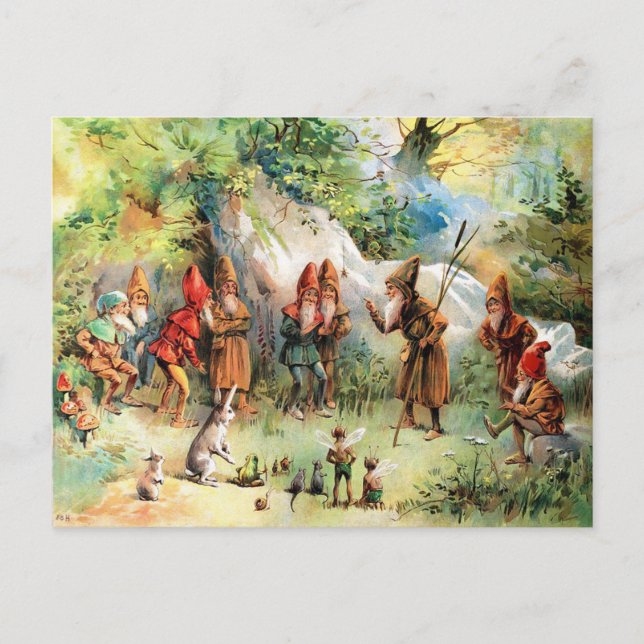 Carte Postale Conseil de Gnomes Vintage (Devant)