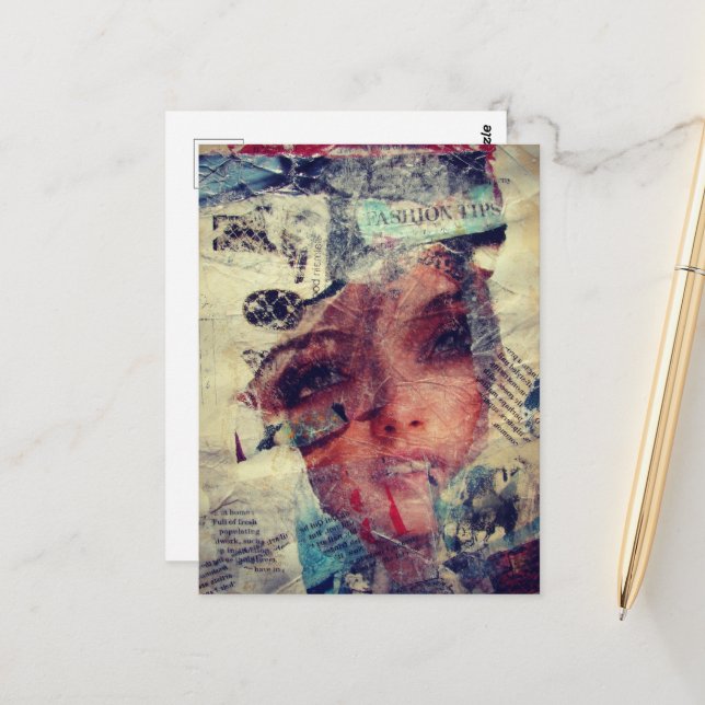 Carte Postale Conseils de mode multimédia mixte Collage Abstrait (Devant/Arrière en situation)