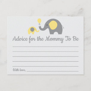 Carte Postale Conseils pour le Baby shower des éléphants jaunes 