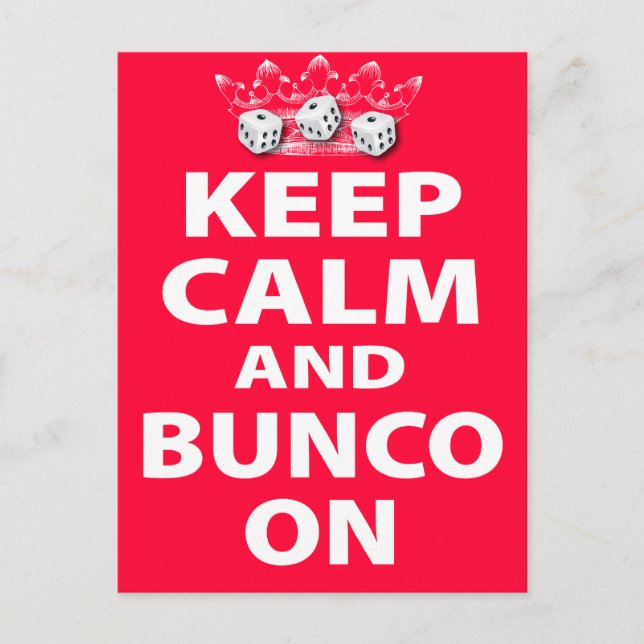 Carte Postale Conserver le calme et Bunco sur la conception (Devant)