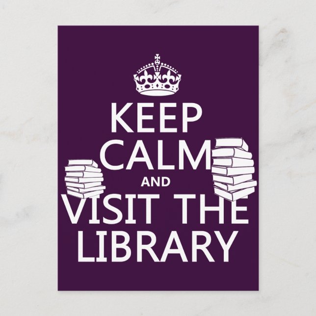 Carte Postale Conserver le calme et visiter la bibliothèque - en (Devant)
