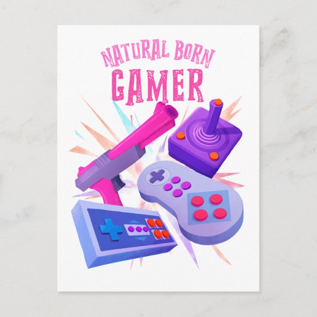 Carte Postale Console de jeux rétro Natural Born Gamer 80s (Devant)