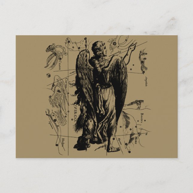 Carte Postale Constellation de la Vierge style gravure Hevelius (Devant)