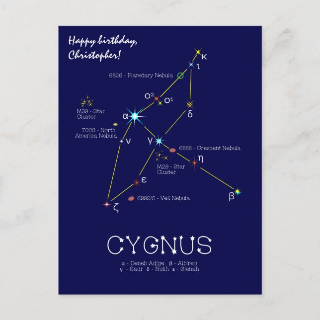 Carte Postale Constellation de l'hémisphère nord Cygne (Devant)