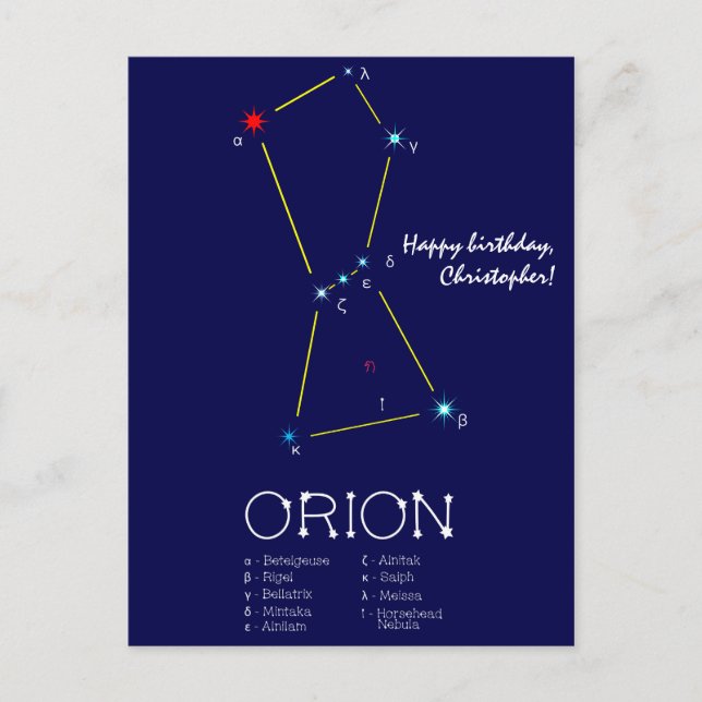 Carte Postale Constellation de l'hémisphère nord Orion (Devant)