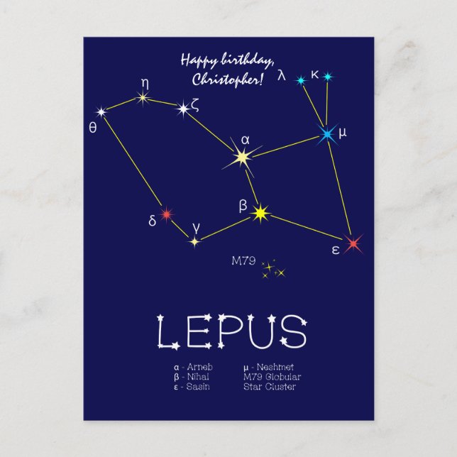 Carte Postale Constellation de l'hémisphère sud Lepus (Devant)