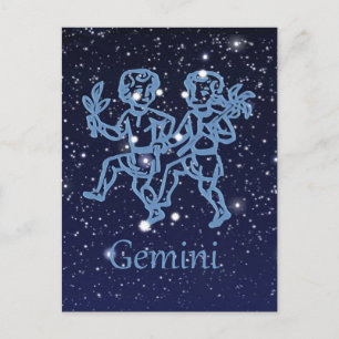 Carte Postale Constellation des Gémeaux et Signe du Zodiaque ave