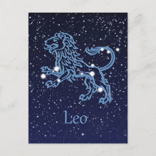 Carte Postale Constellation du Lion et signe du zodiaque avec de