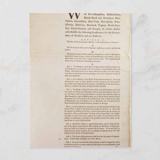 Carte Postale Constitution des États-Unis, 1787 (Devant)