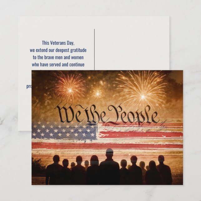 Carte Postale Constitution des États-Unis avec le drapeau de la  (Devant / Derrière)