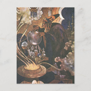 Carte Postale Conte de fées vintage, Aladdin et Lampe magique