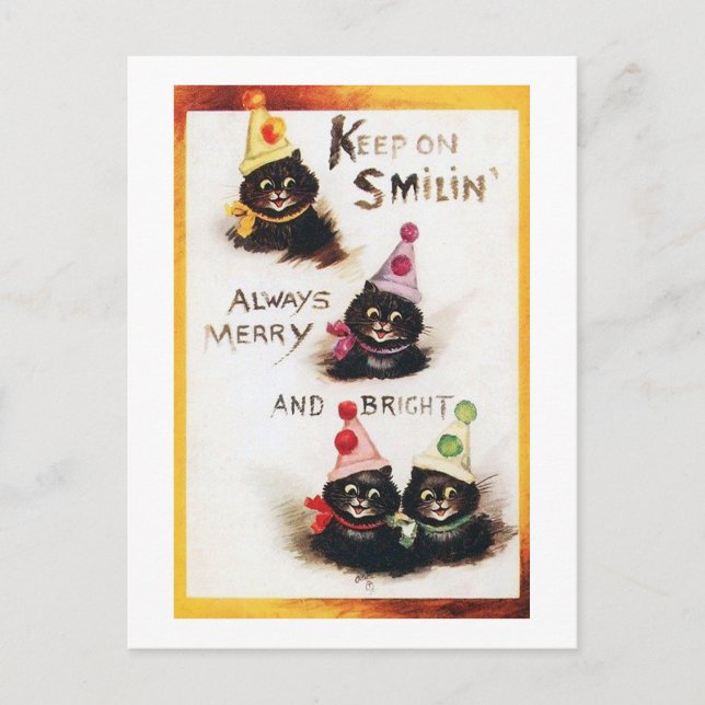 Carte Postale Continuez sur Smilin, Chat noir, Louis Wain (Devant)