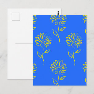 Carte Postale Contour de fleur jaune sur fond bleu