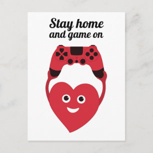 Carte Postale Contrôleur De Jeu Gamer Coeur Restez À La Maison E