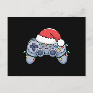 Carte Postale Contrôleur de jeu vidéo Noël Santa Hat Gamer