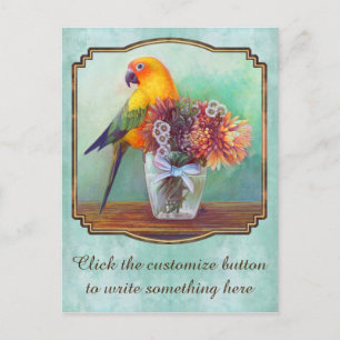 Carte Postale Conure solaire et fleurs