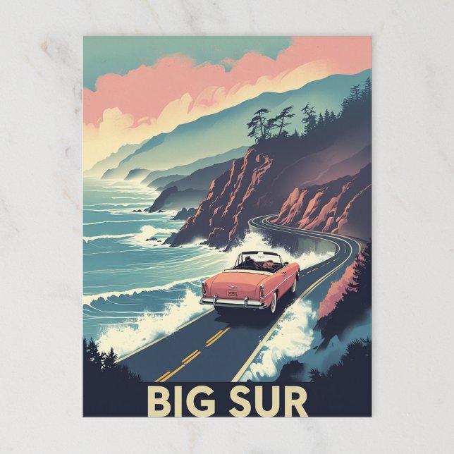 Carte Postale Convertible Retro Big Sur Coastal Drive (Créateur téléchargé)