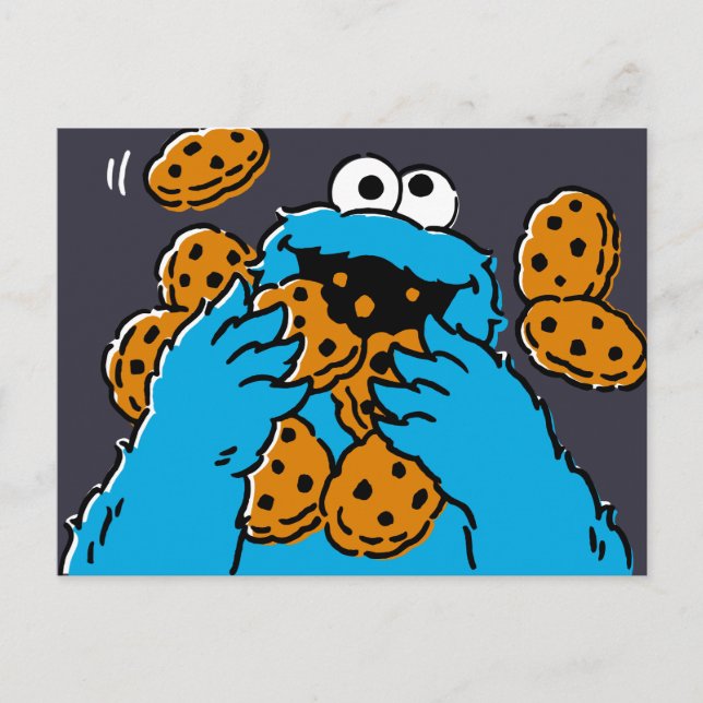 Carte Postale Cookie Monster mangeant tous les cookies (Devant)
