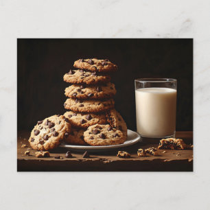 Carte Postale Cookies de chips au chocolat et peinture au lait