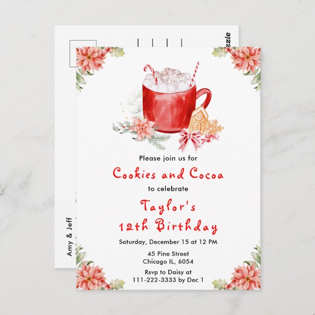 Carte Postale Cookies de Noël et cacao Fête d'anniversaire Rouge (Devant / Derrière)